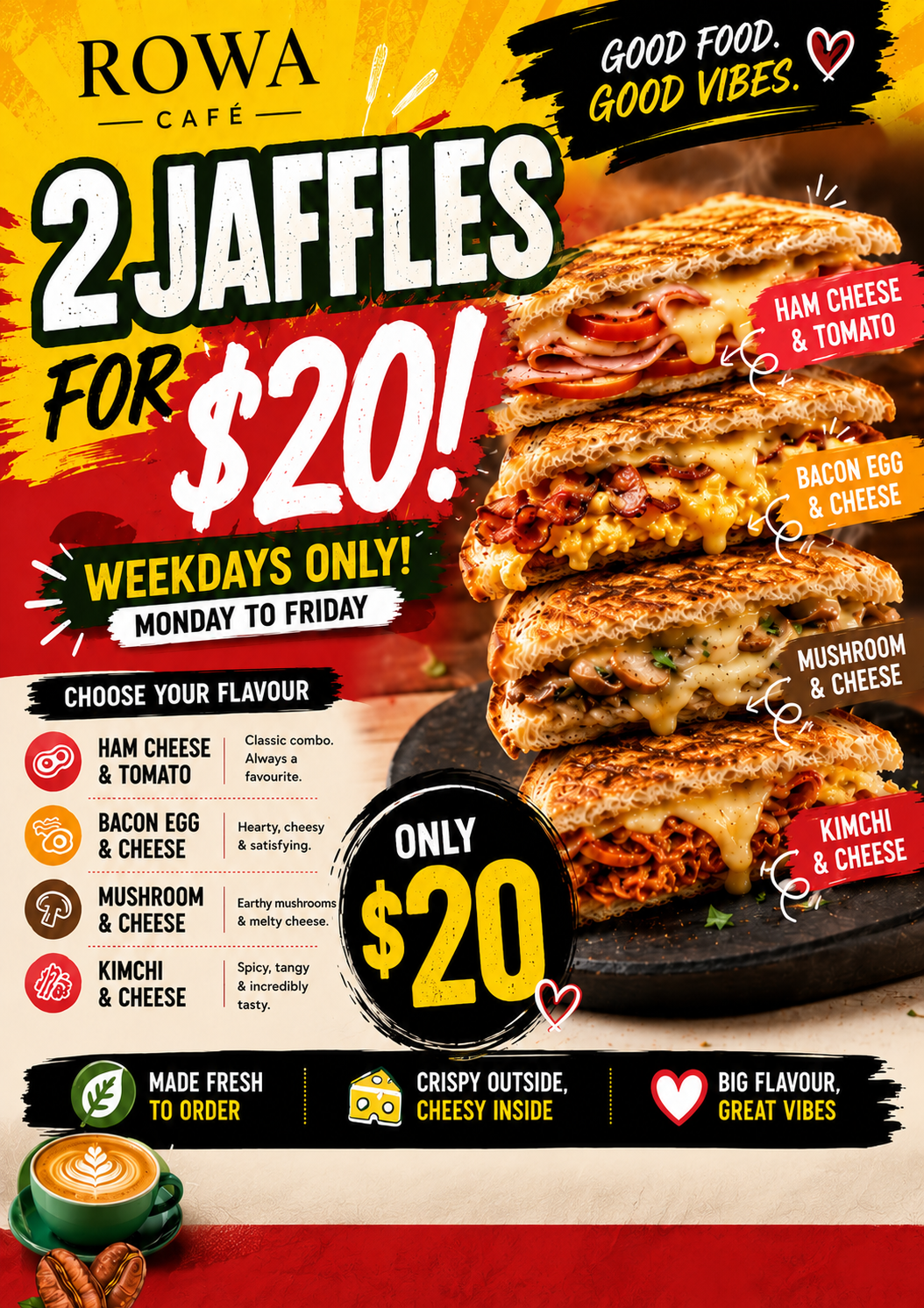 2 Jaffles. $20. Weekday Happiness. ☕🥪