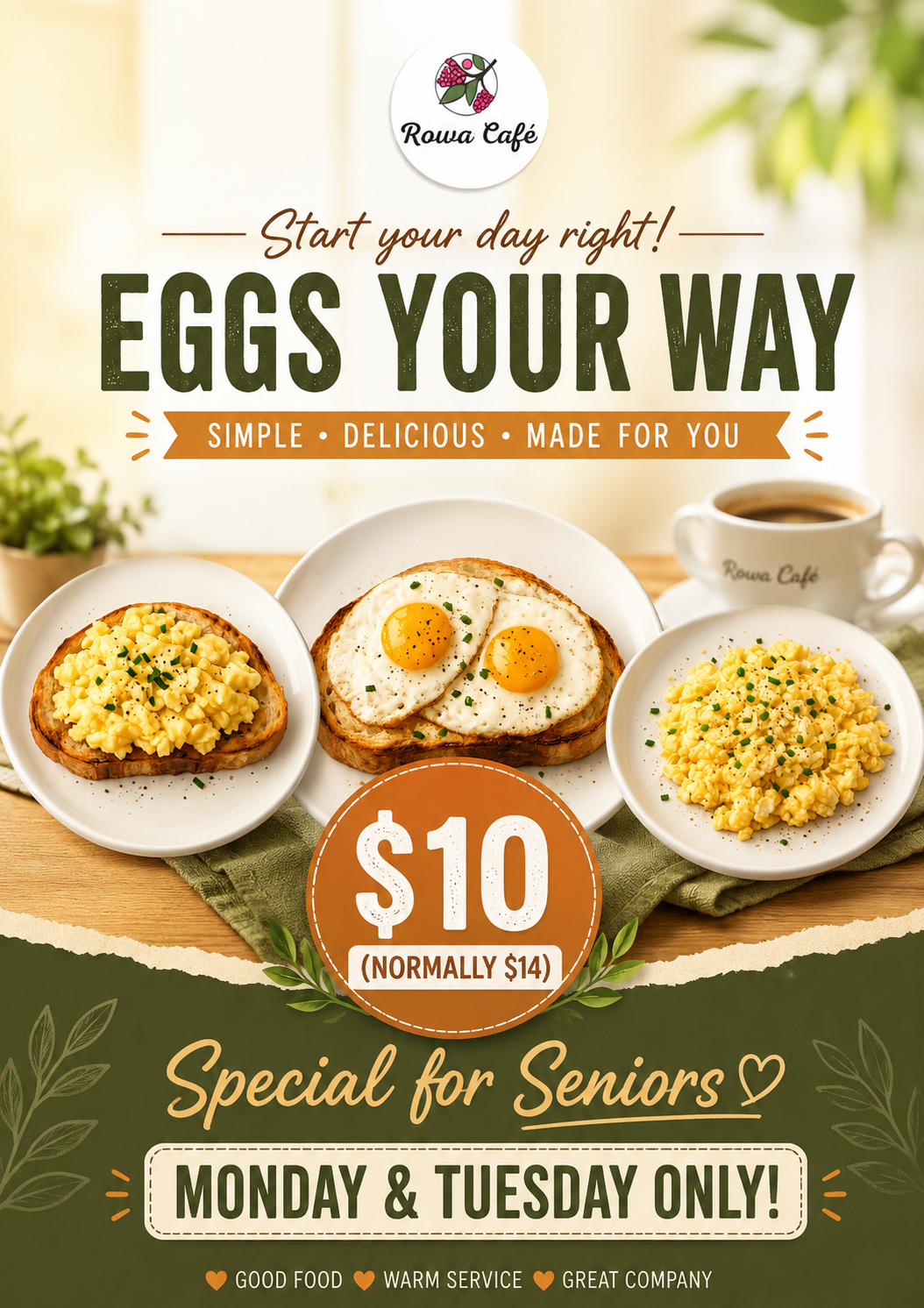 🥚☀️ SENIORS BREAKFAST SPECIAL ☀️🥚